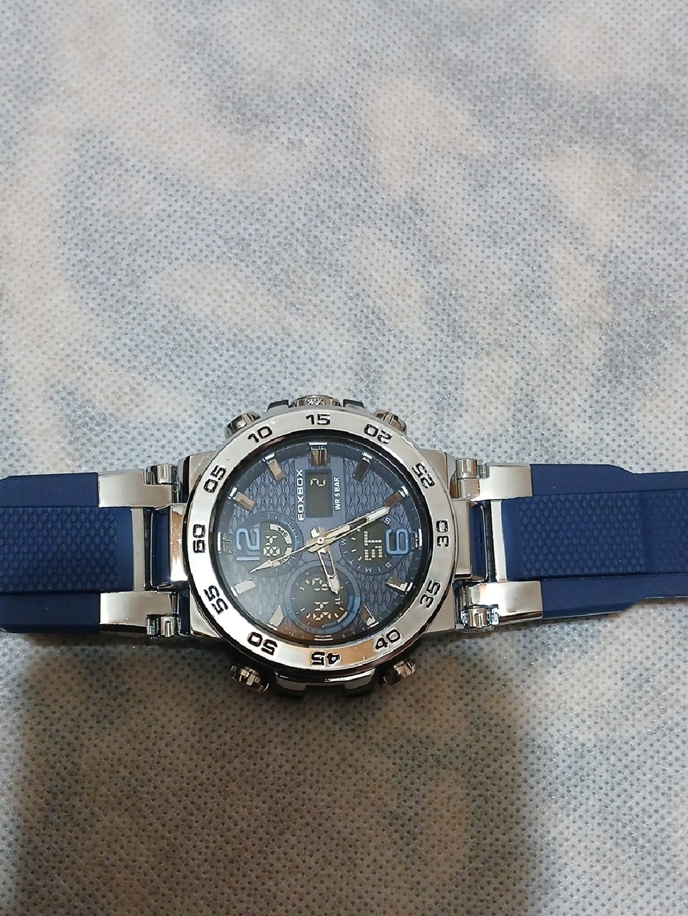 Blue Dial Sport Chronograph Watch with Blue Rubber Strap